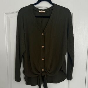 Olive Green Button-Down Women's Sweater Top